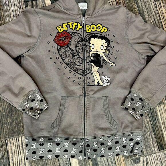 🔥🔥Vintage Betty Boop Kids Gray Zip-Up Hoodie Junior Size 11/13 - EXCELLENT - Picture 1 of 10
